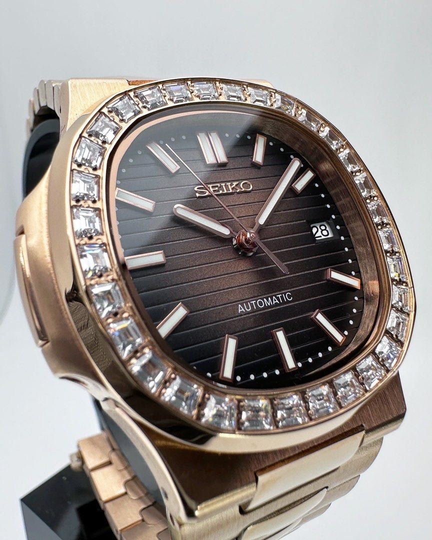 Seiko Nautilus Mod ‘Diamond Bezel Chocolate Dial’ 36/39