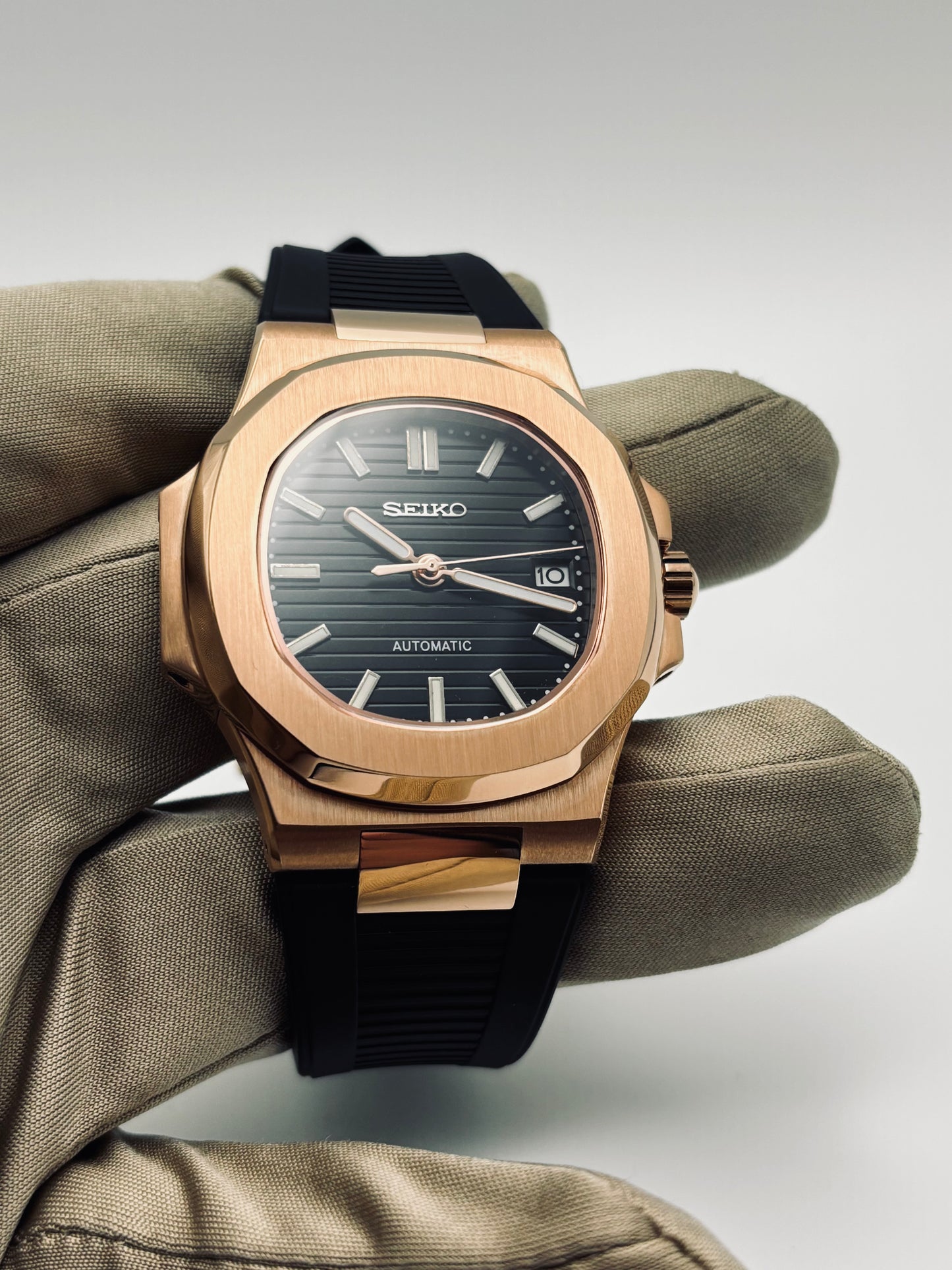 Rose Gold Seiko Nautilus Mod Rubber Strap 40