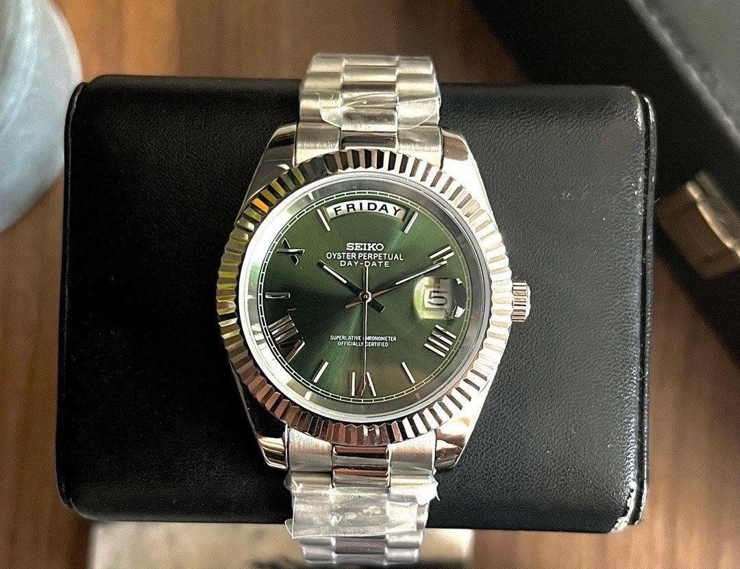 Seiko Day-Date Steel Green Dial 39