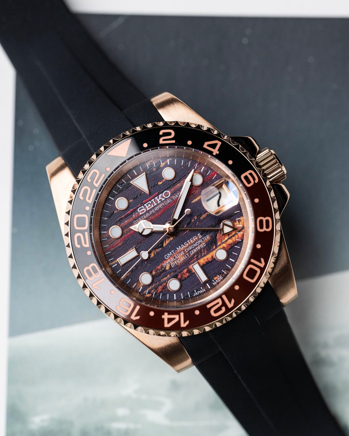 Seiko GMT-Master II Mod Rose Gold ‘Tiger Iron / FKM Rubber Strap’ 40