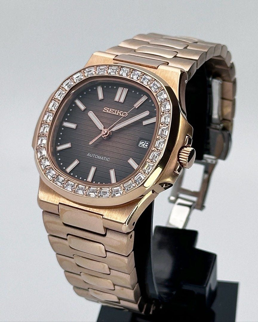 Seiko Nautilus Mod ‘Diamond Bezel Chocolate Dial’ 36/39