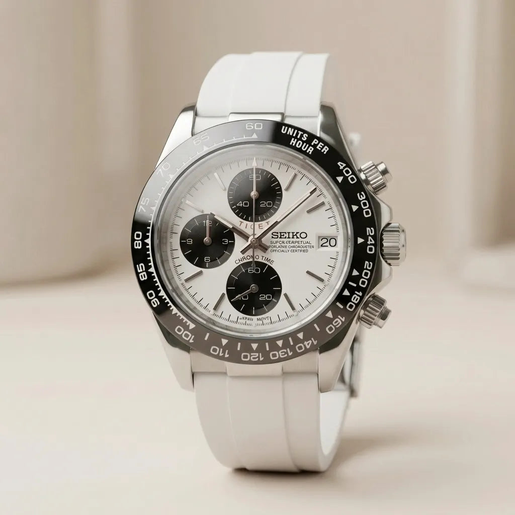 Seiko Daytona Mod ‘Alternative Panda Dial/ White Oyster-flex’ 40