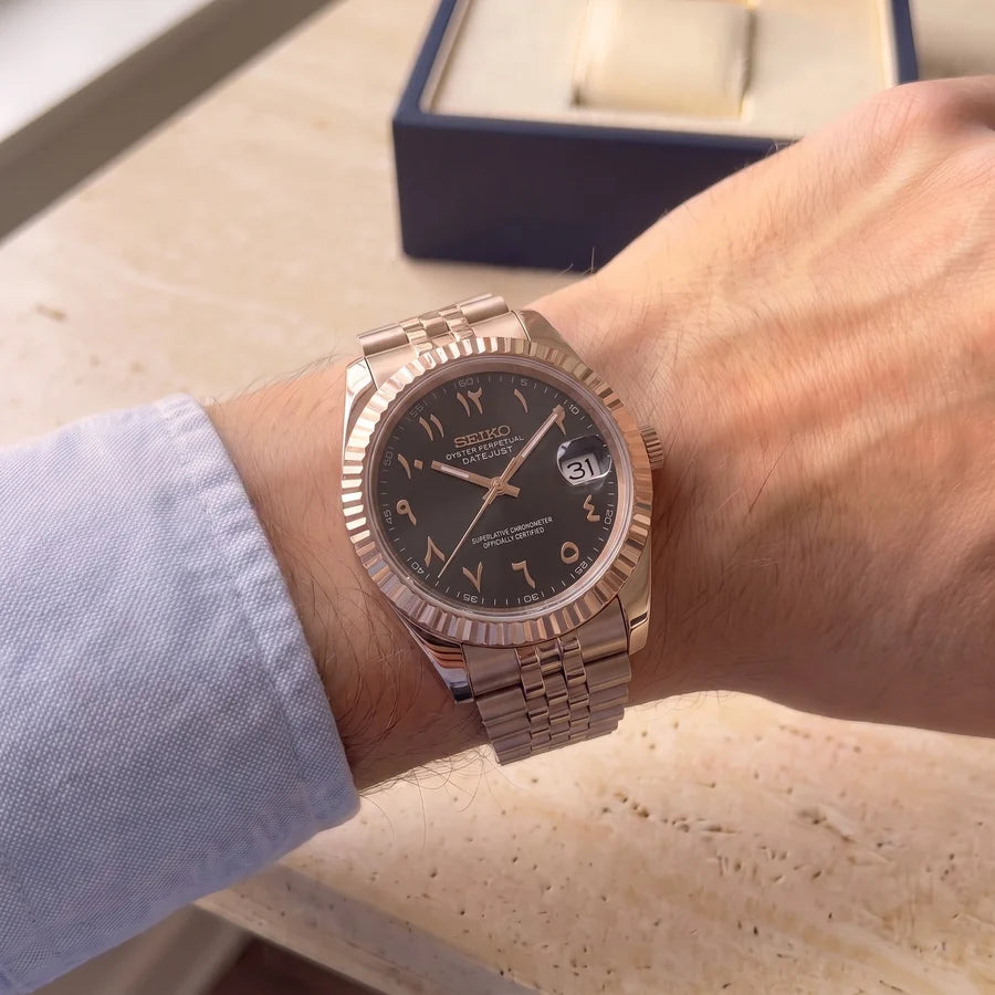 Seiko Date-just Mod Rose Gold ‘Black Arabic Dial’ 36/39
