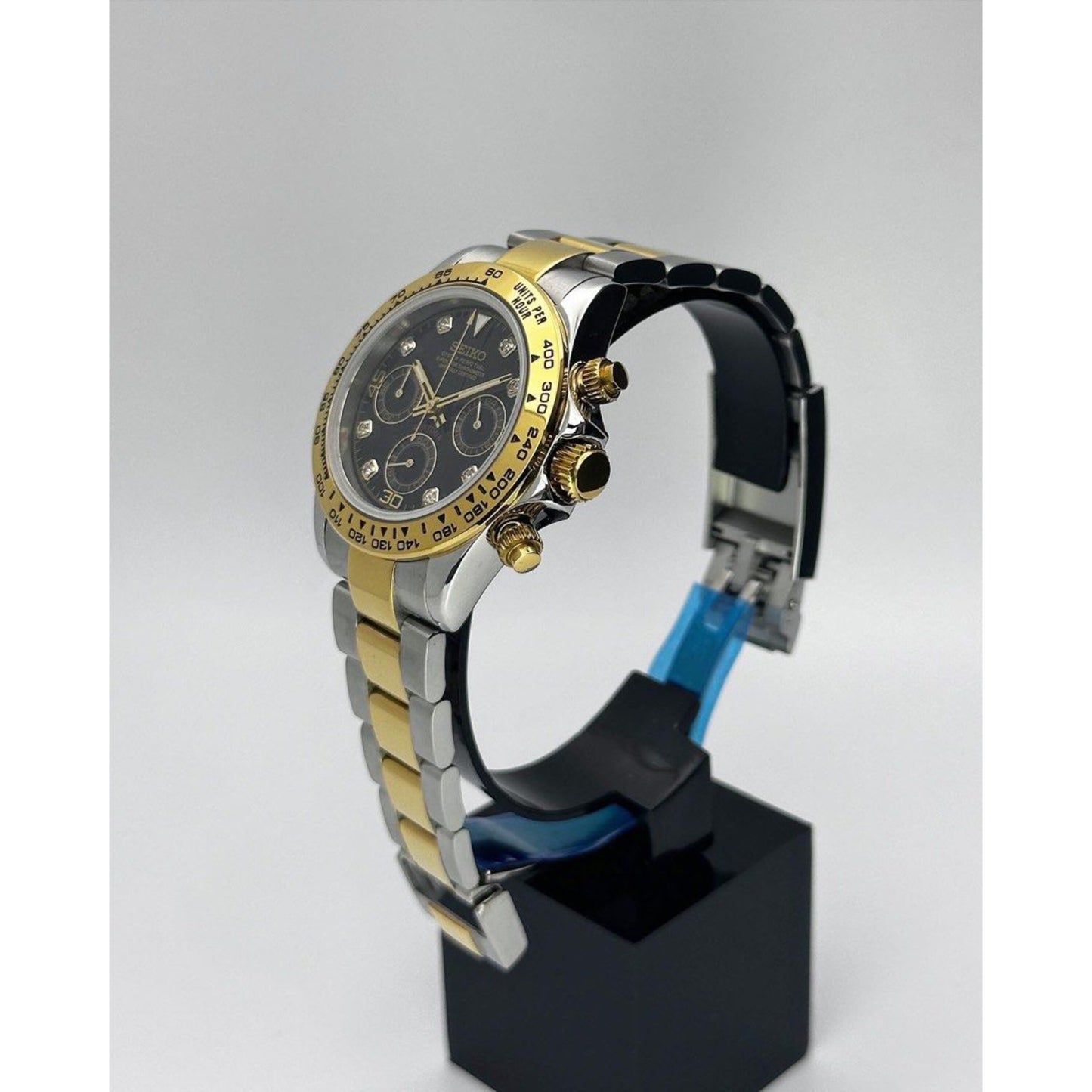 Seiko Daytona Mod 2-Tone Black Dial w/diamonds
