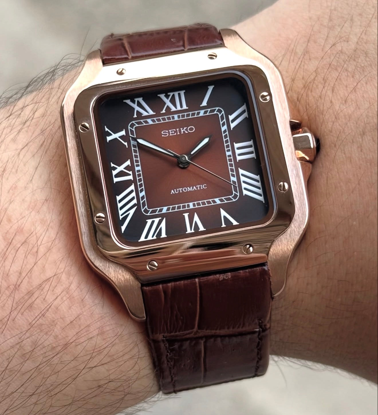 Seiko Santos Mod ‘Rose Gold Brown Dial/Leather Strap’ 39