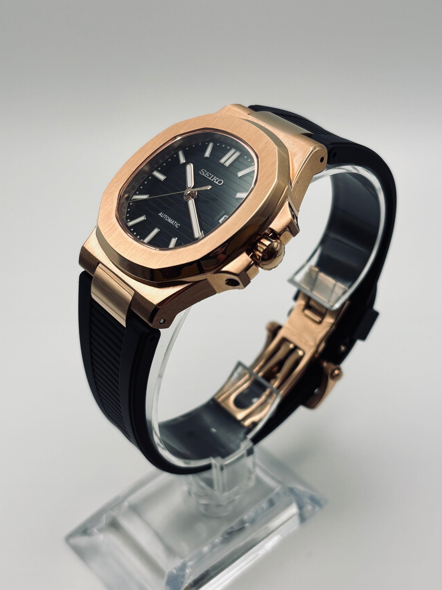 Rose Gold Seiko Nautilus Mod Rubber Strap 40