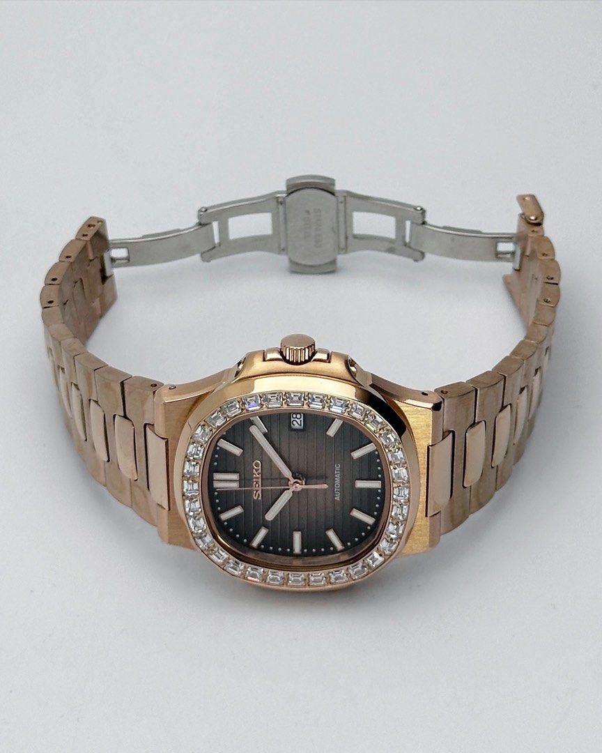 Seiko Nautilus Mod ‘Diamond Bezel Chocolate Dial’ 36/39