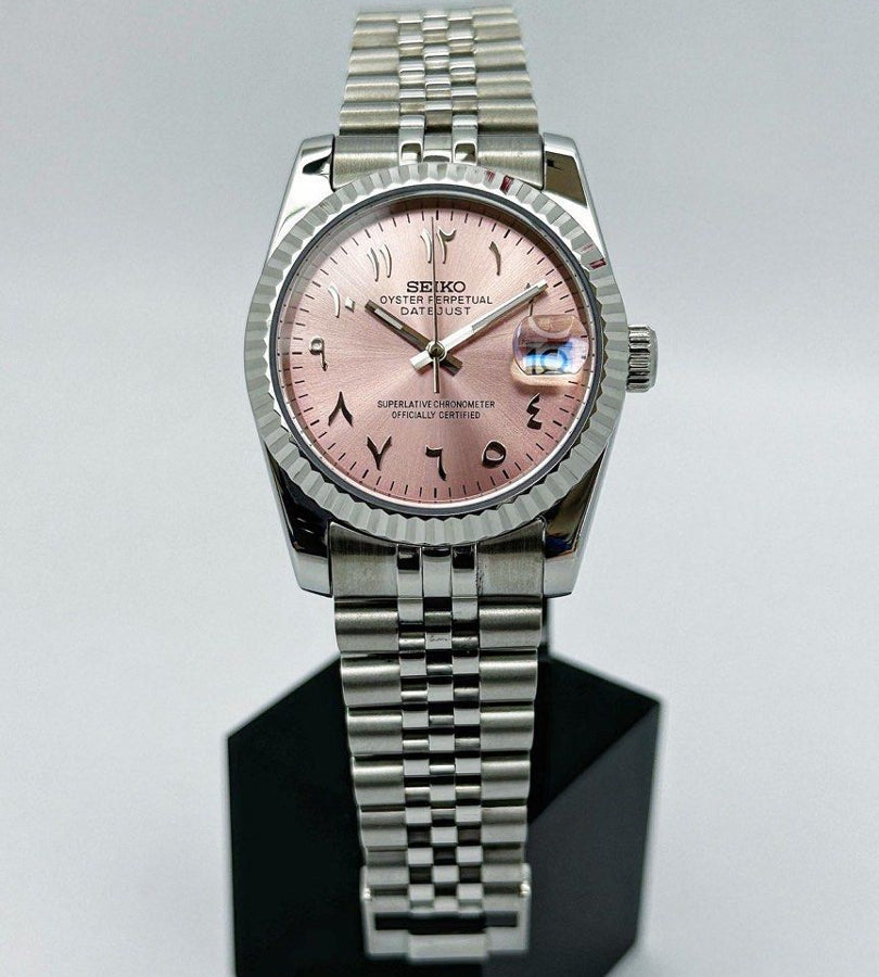 Arabic Pink Dial Seiko Datejust Mod 36/39 – NH35 Mod Watch Shop