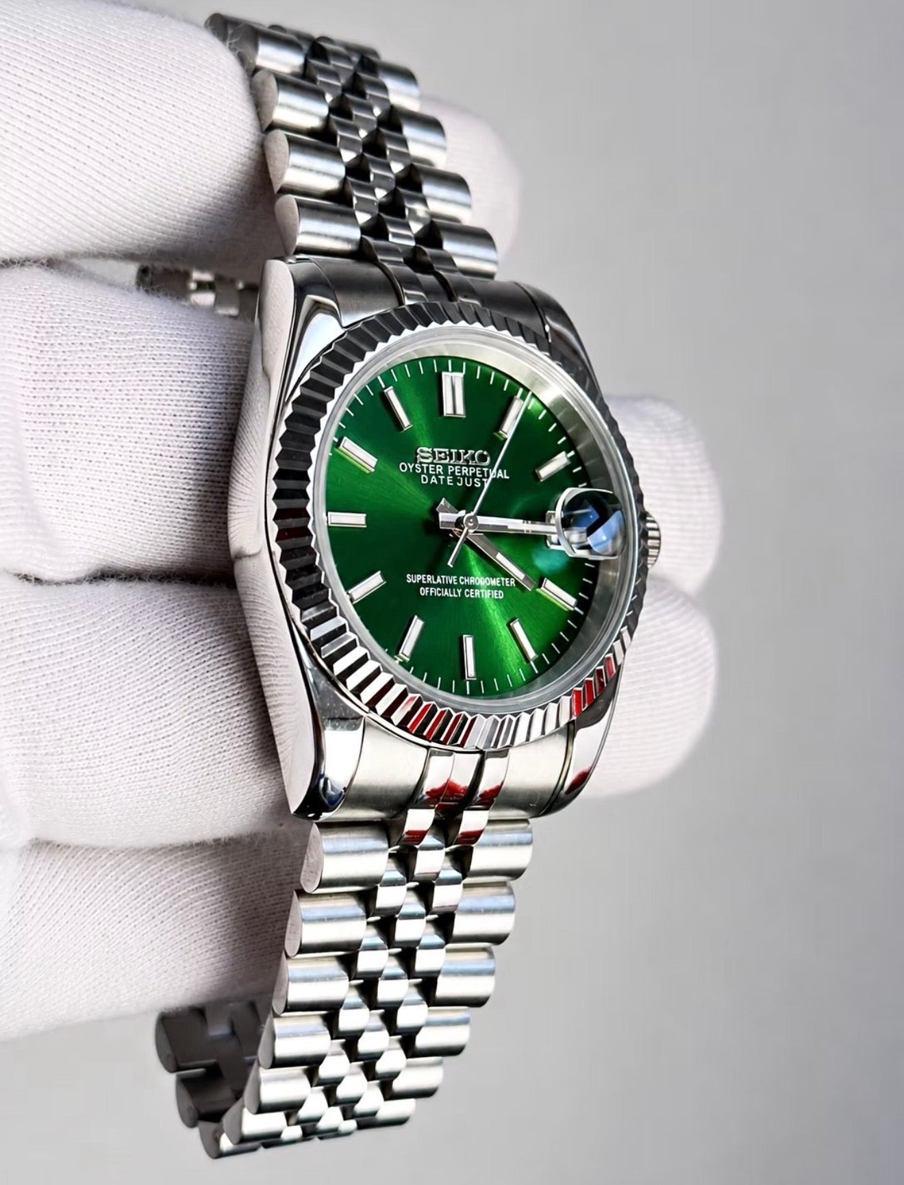 Seiko Date-just Mod ‘Pine Green Stick Dial’ 36/39
