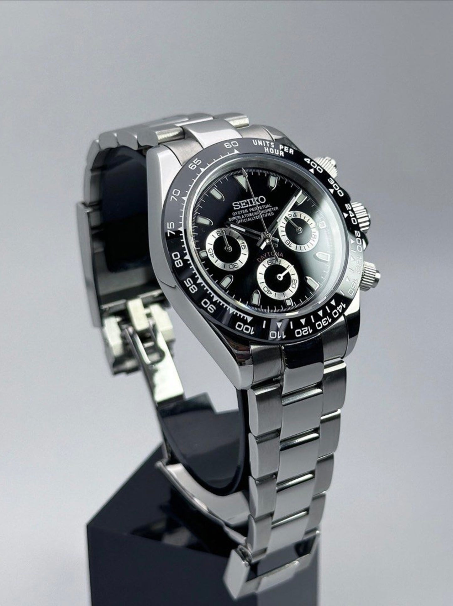 Seiko Daytona Steel Black Dial 40