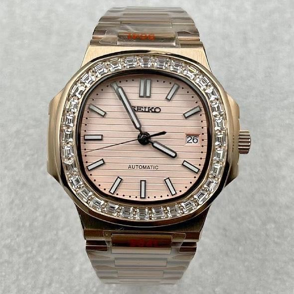 Seiko Nautilus Mod ‘Diamond Bezel Pink Dial’ 36/39