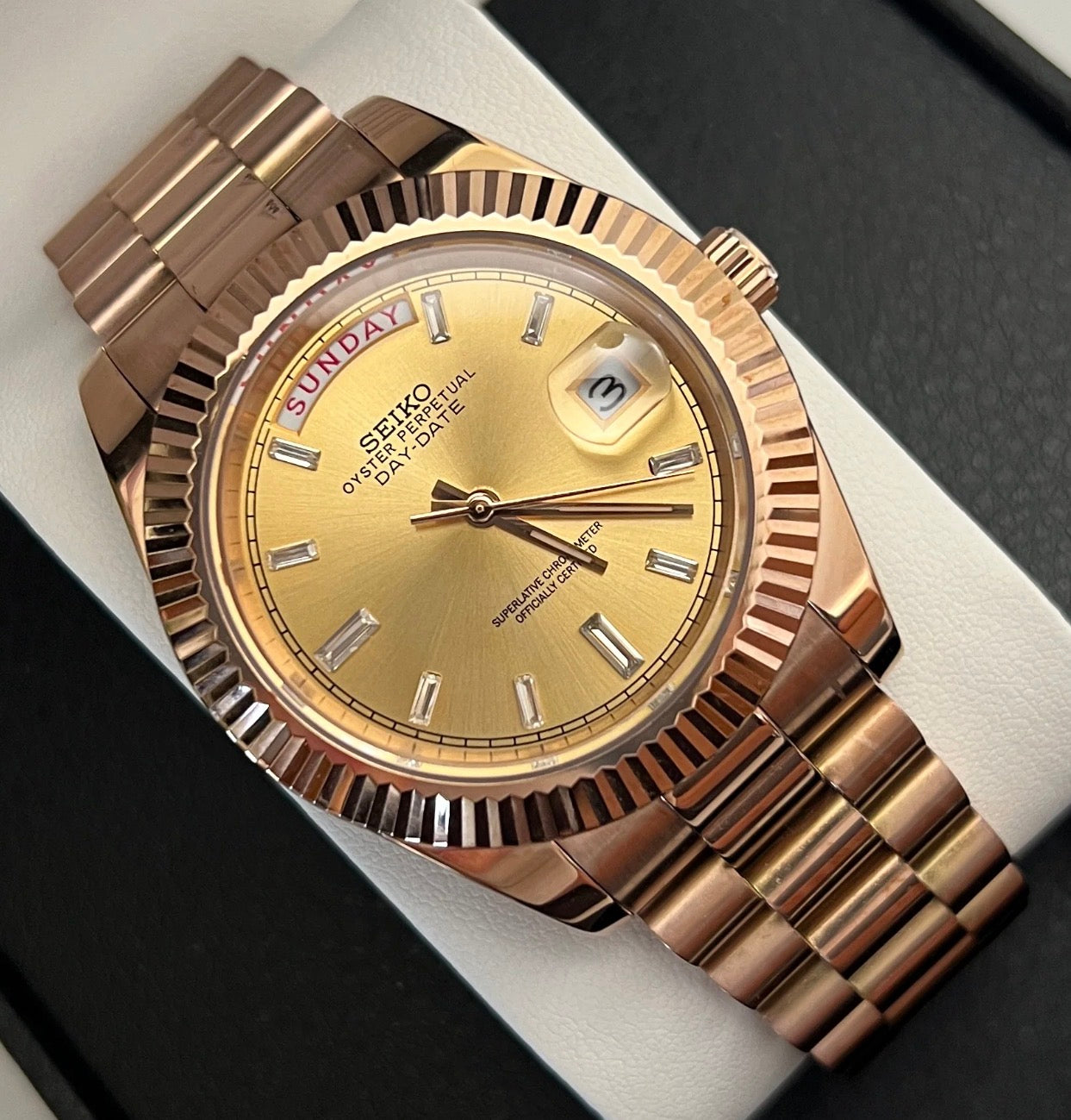 Seiko Day-date Rose Gold ‘Gold Baguette Dial’ 39mm