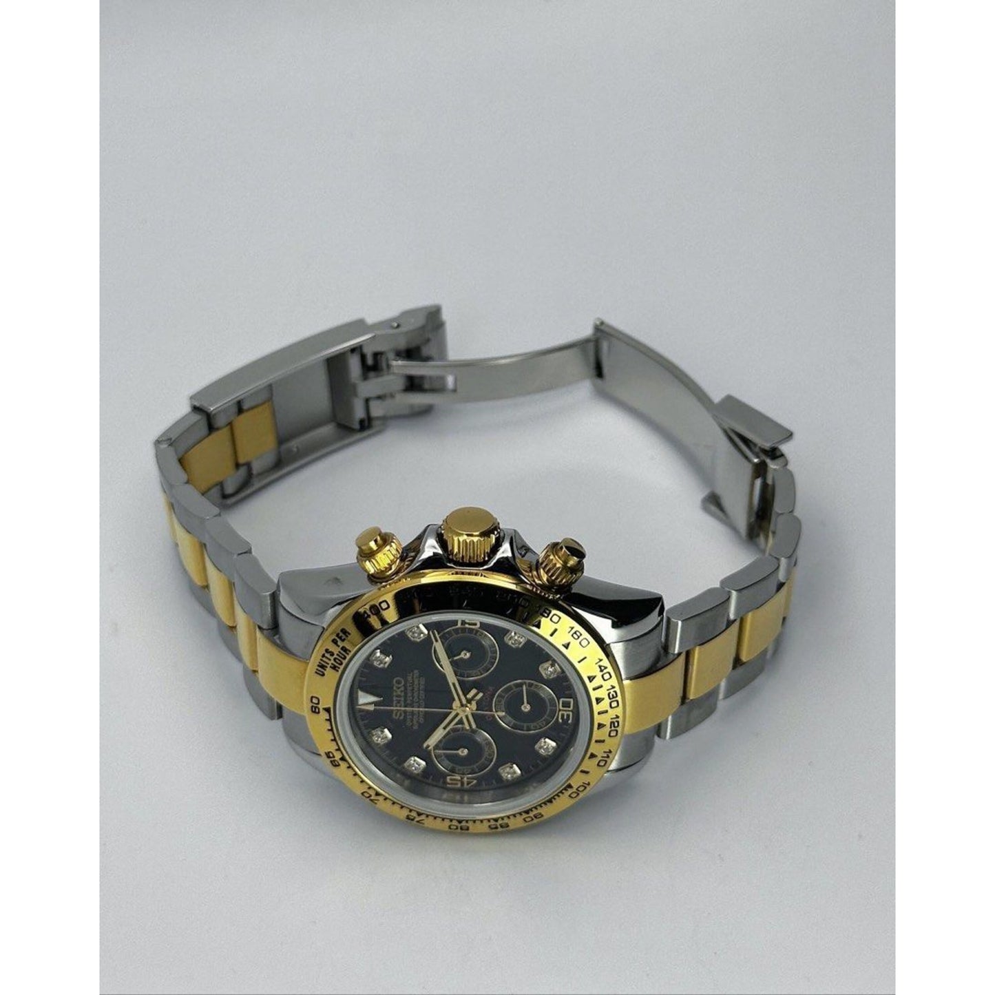Seiko Daytona Mod 2-Tone Black Dial w/diamonds