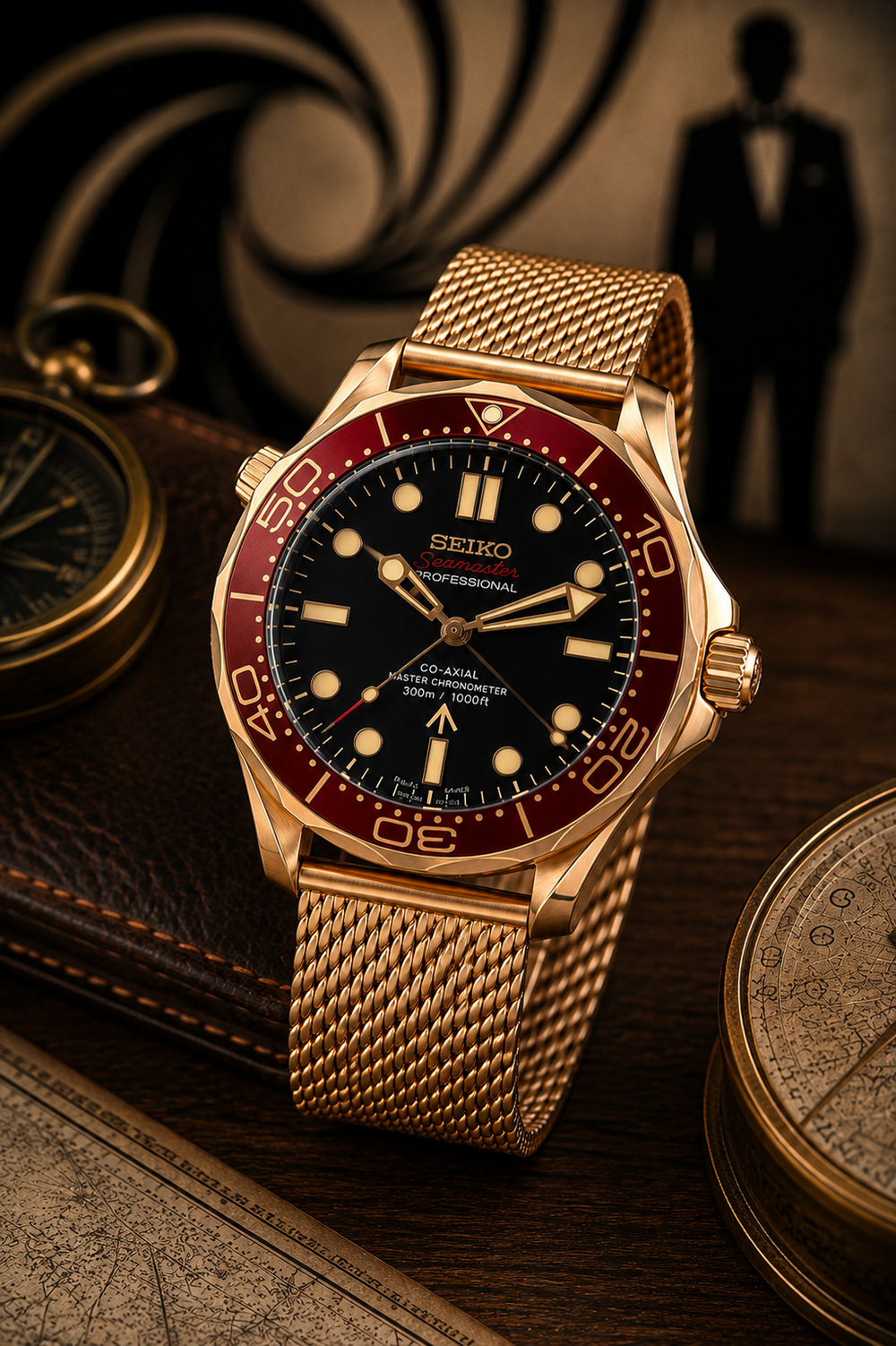 Seiko ‘Red Seamaster’ Mod James Bond Rose Gold Case 42