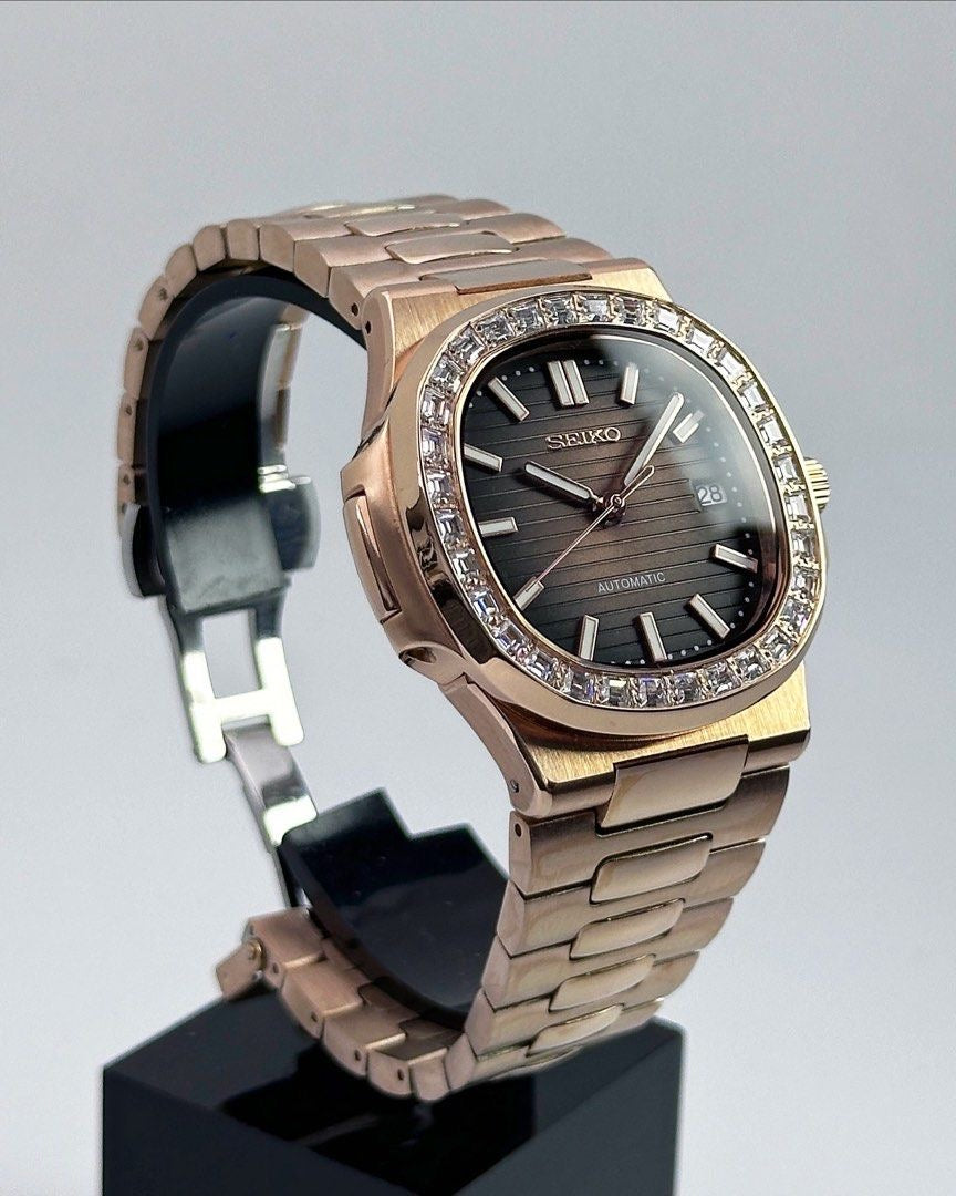 Seiko Nautilus Mod ‘Diamond Bezel Chocolate Dial’ 36/39