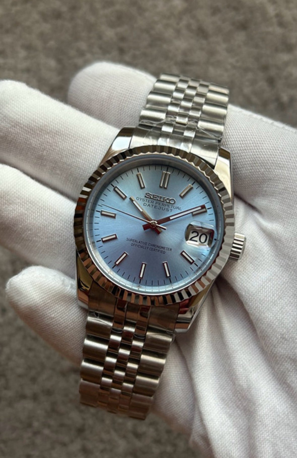 Ice Blue Seiko Datejust 36 – NH35 Mod Watch Shop