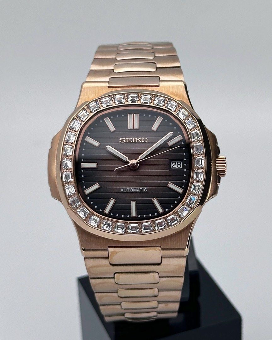 Seiko Nautilus Mod ‘Diamond Bezel Chocolate Dial’ 36/39