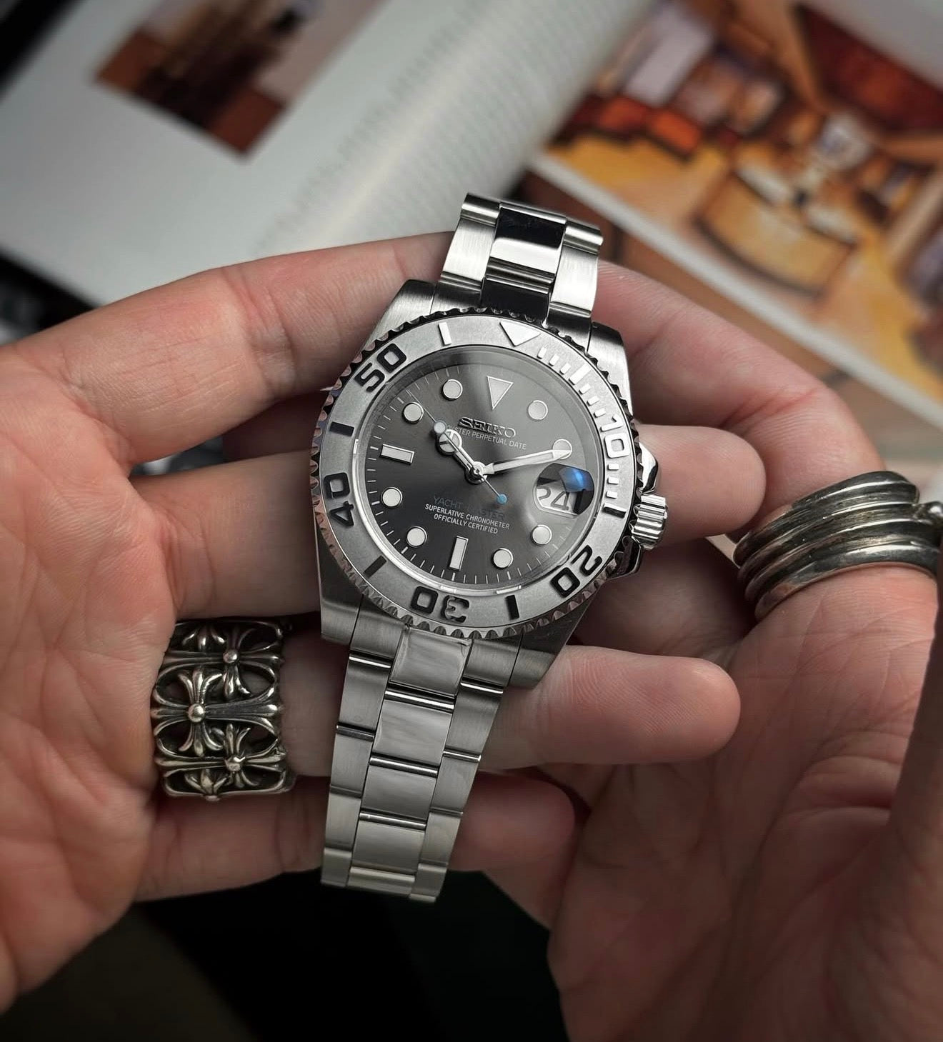 Seiko Yachtmaster Mod ‘Silver Steel/ Rhodium Bezel’ 40