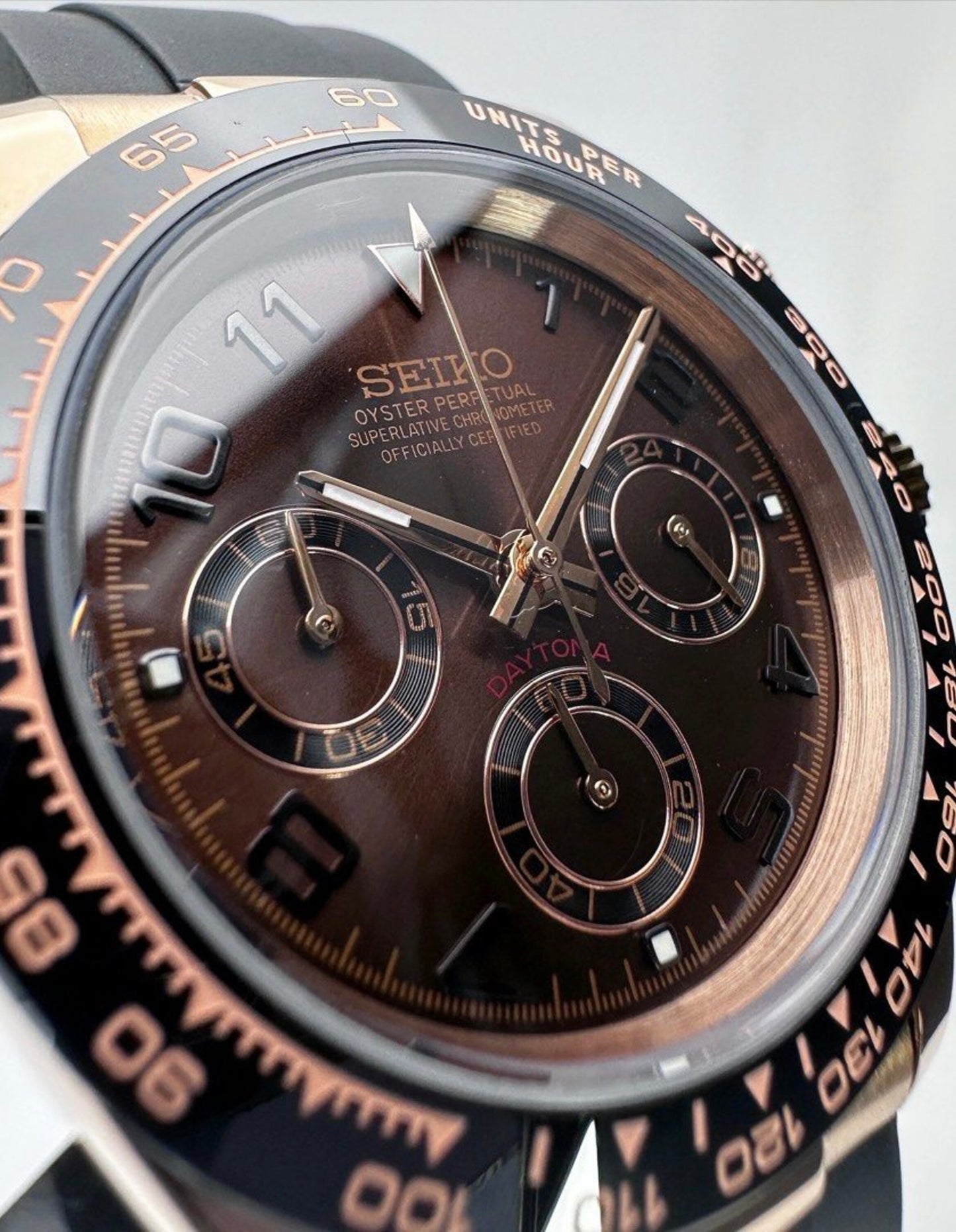 Seiko Daytona Mod ‘Rose Gold Chocolate’ Oyster-flex 40