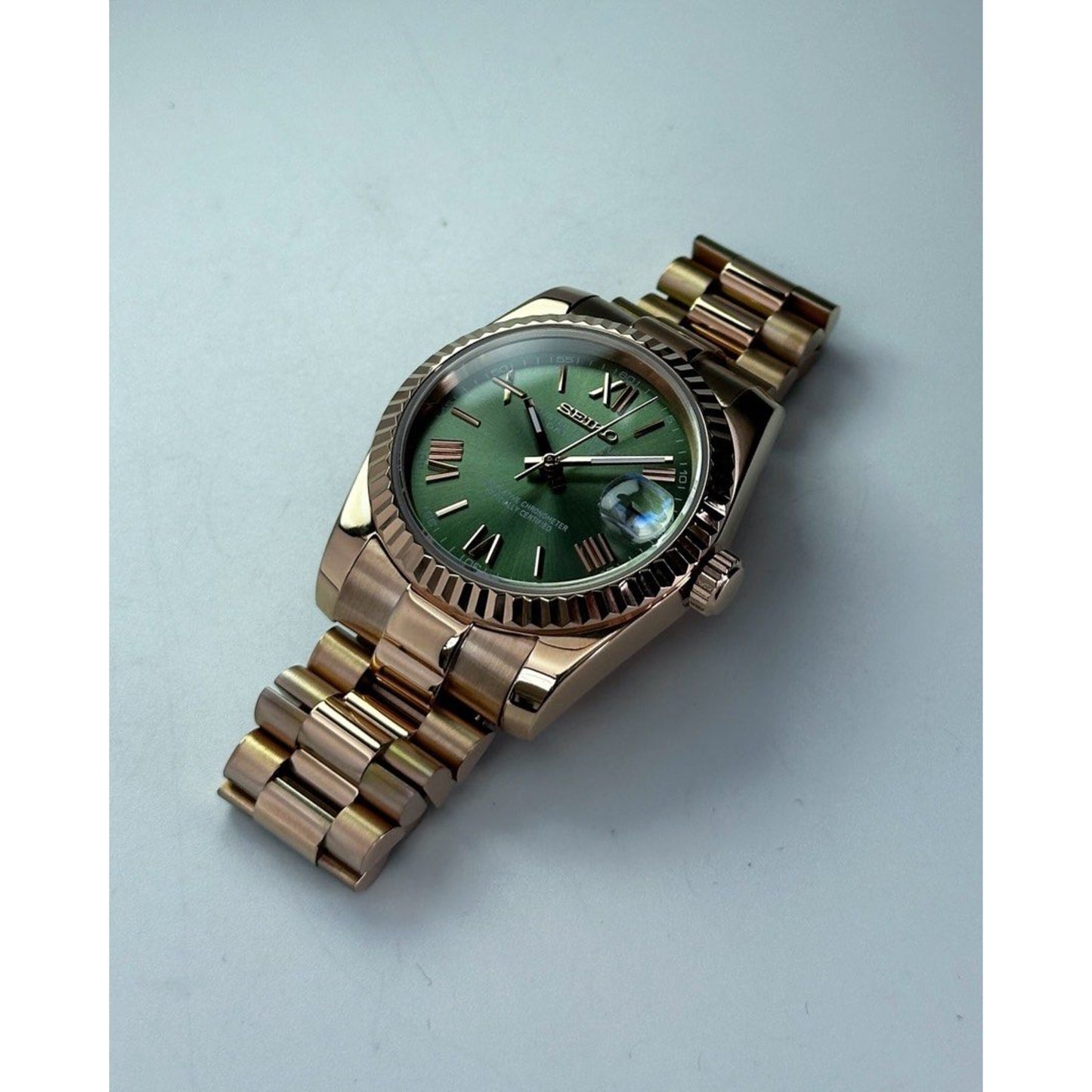 Seiko Datejust Mod ‘Rose Gold Green Roman Dial’ 36/39