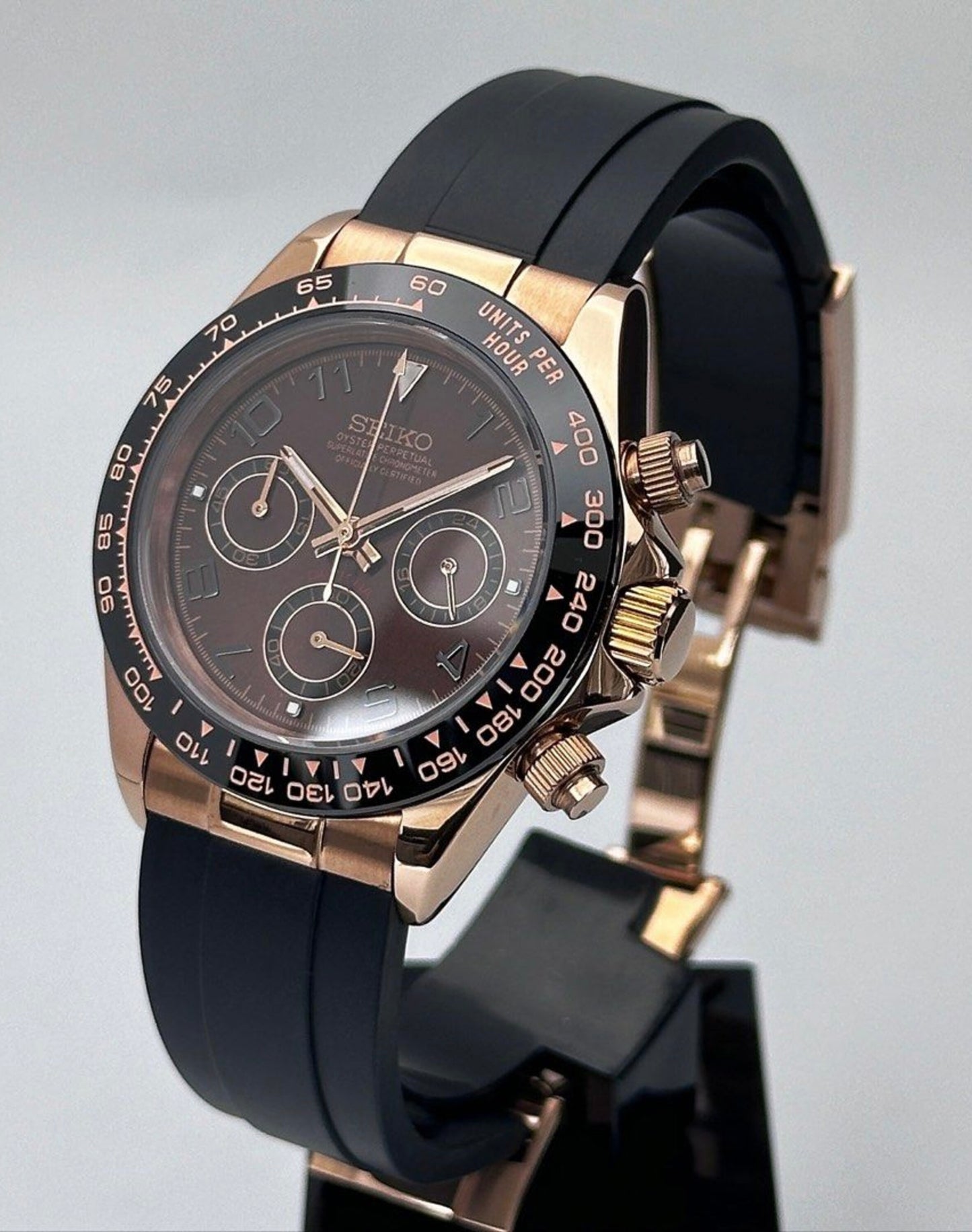 Seiko Daytona Mod ‘Rose Gold Chocolate’ Oyster-flex 40