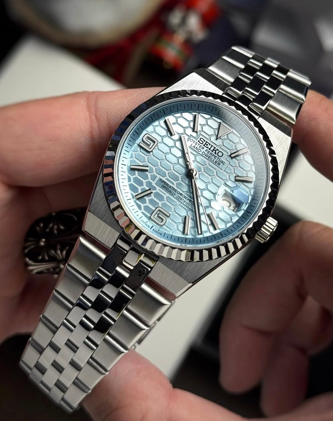 Seiko Land-Dweller Homage Watch – Ice Blue Honeycomb Dial, NH35