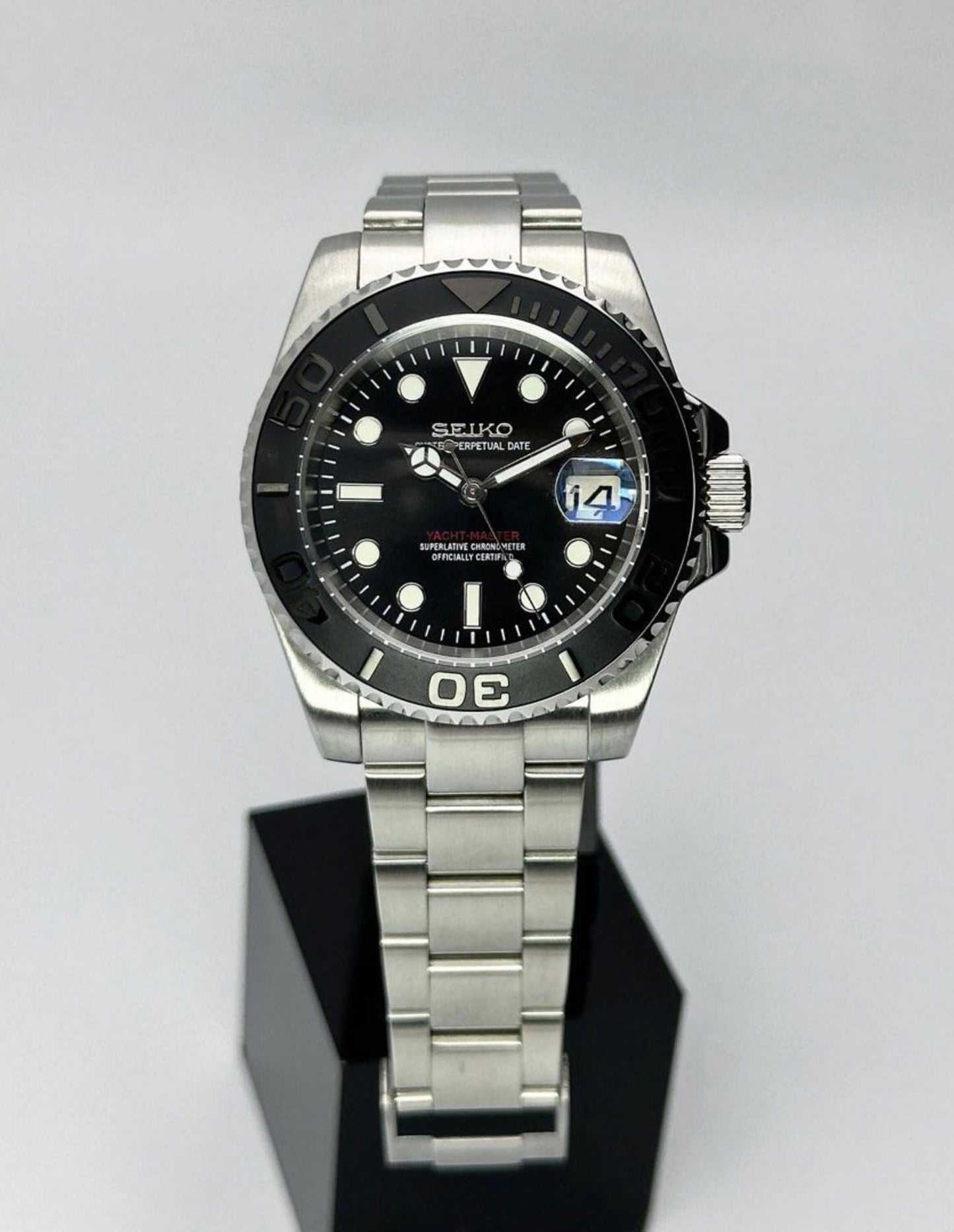 Seiko Steel Yachtmaster Black Dial& Bezel