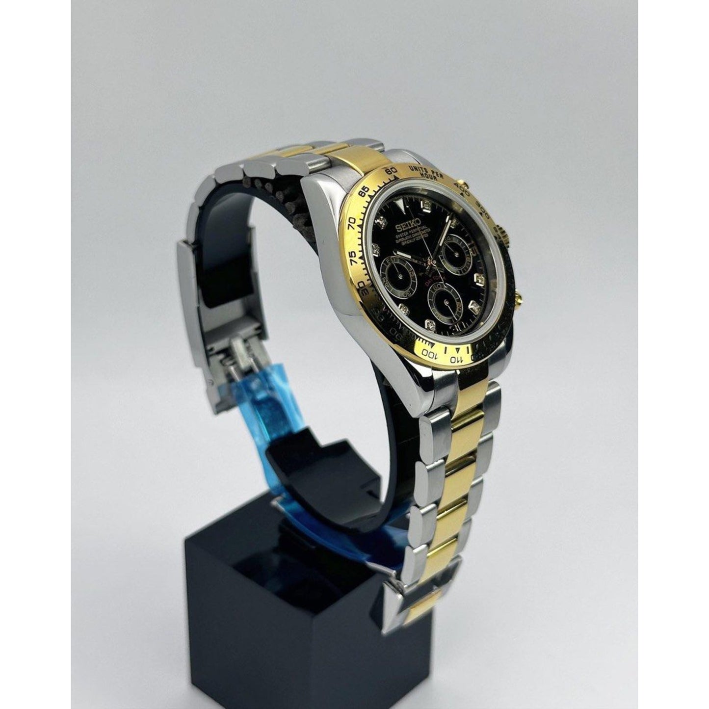 Seiko Daytona Mod 2-Tone Black Dial w/diamonds