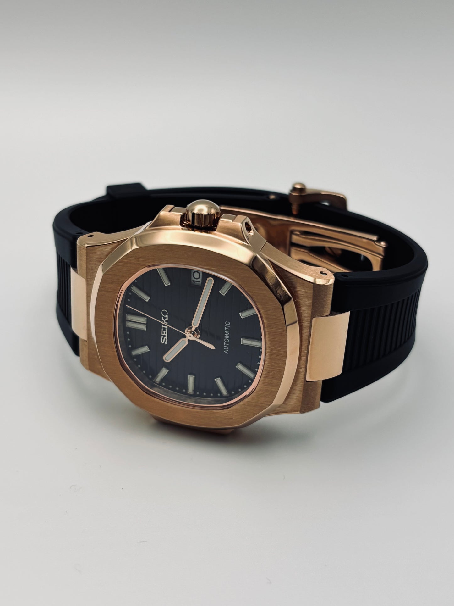 Rose Gold Seiko Nautilus Mod Rubber Strap 40
