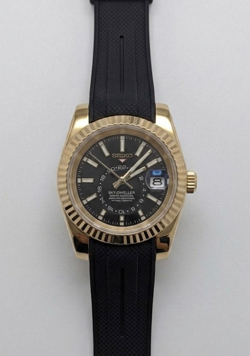 Seiko Sky-Dweller Mod ‘Gold/ Black Dial Rubber Strap’ 40