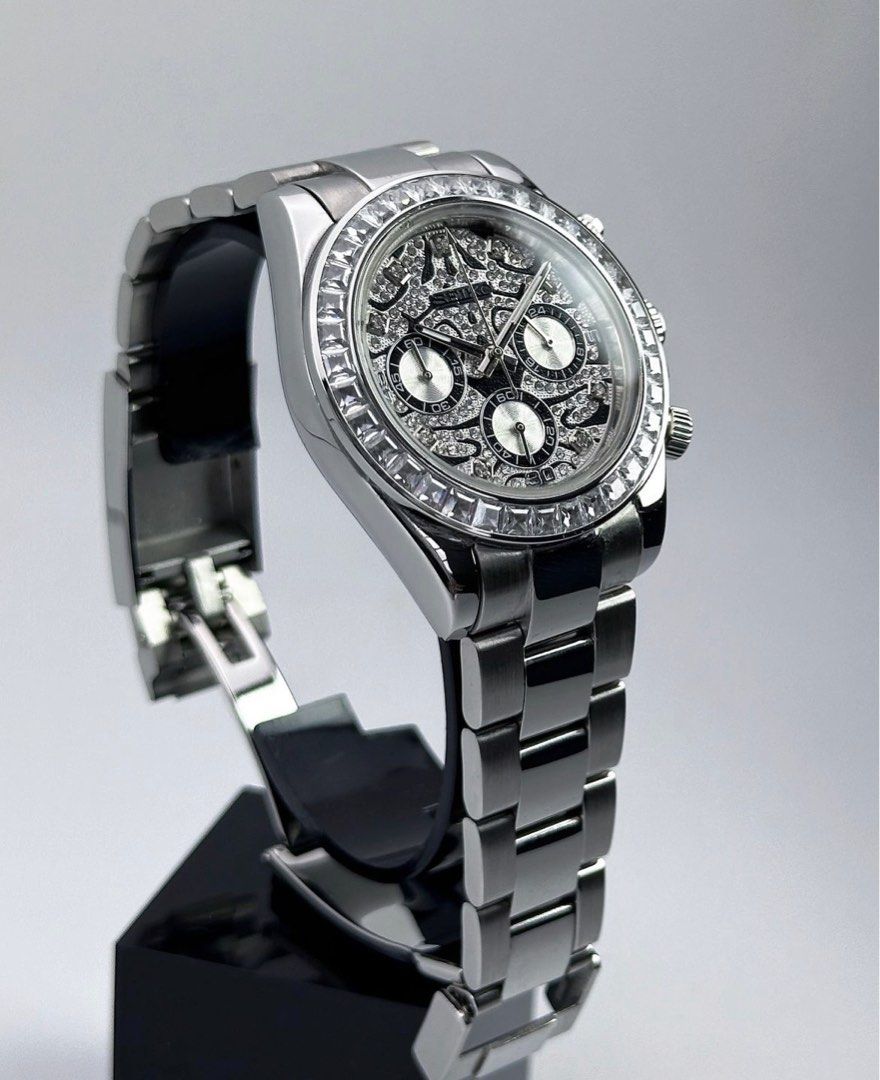 Seiko Daytona Mod Silver ‘Eye of the Tiger’ 40mm (full bracelet)