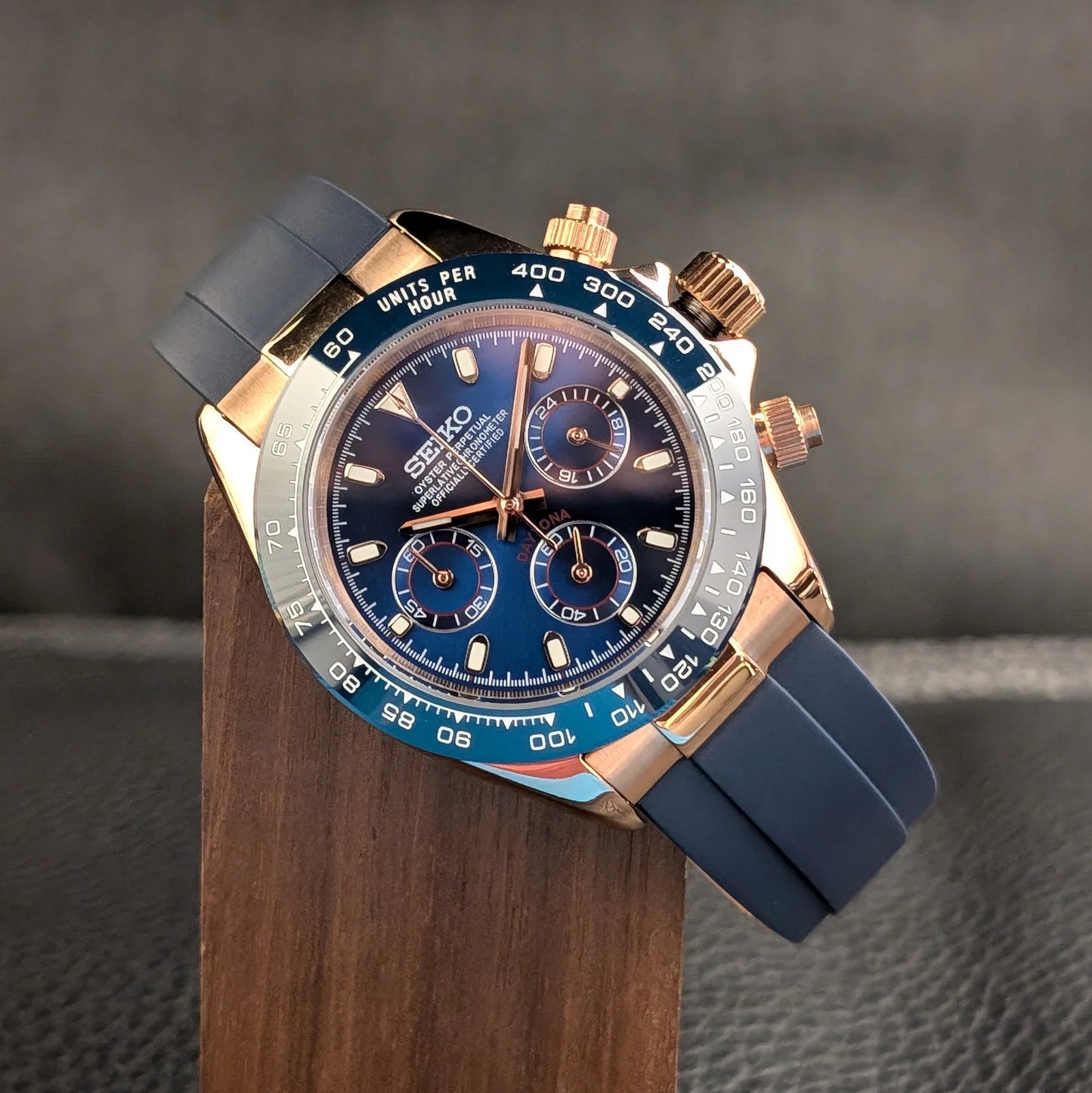 Blue Oyster-flex Daytona Seiko Mod 40