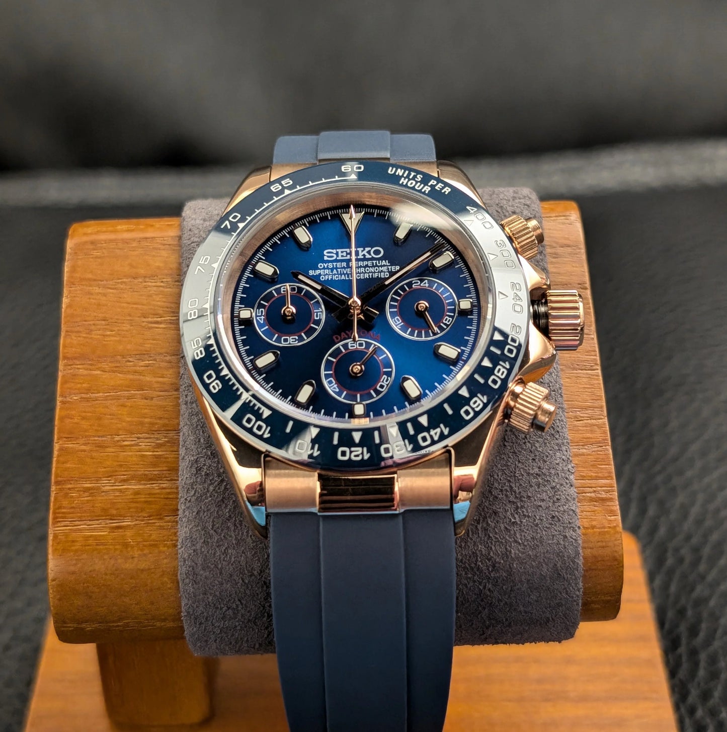 Blue Oyster-flex Daytona Seiko Mod 40