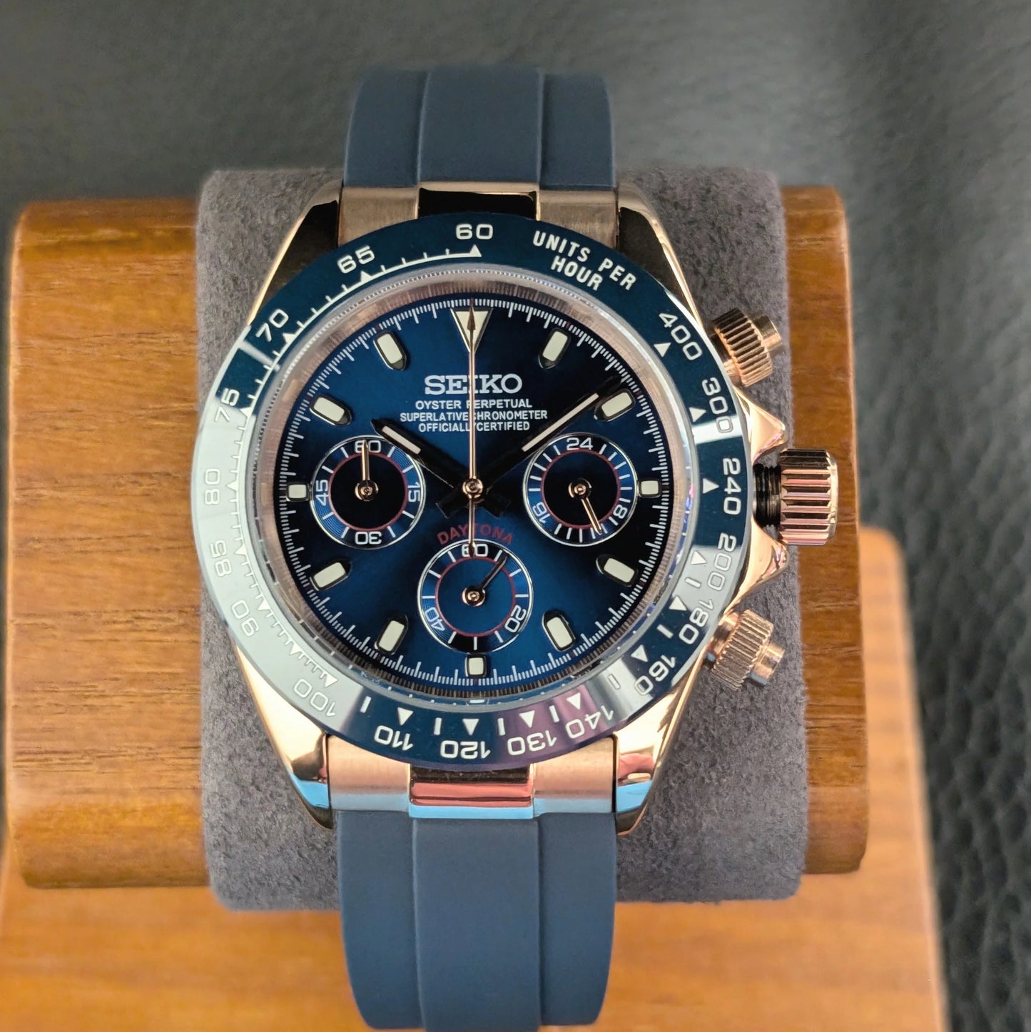 Blue Oyster-flex Daytona Seiko Mod 40