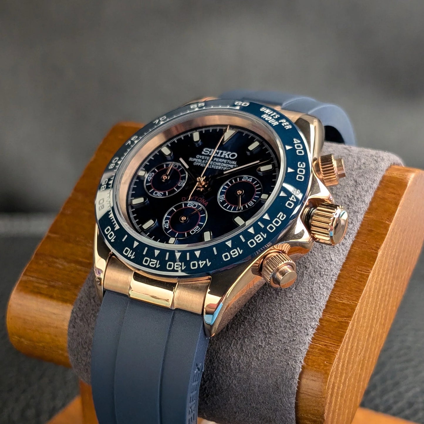 Blue Oyster-flex Daytona Seiko Mod 40