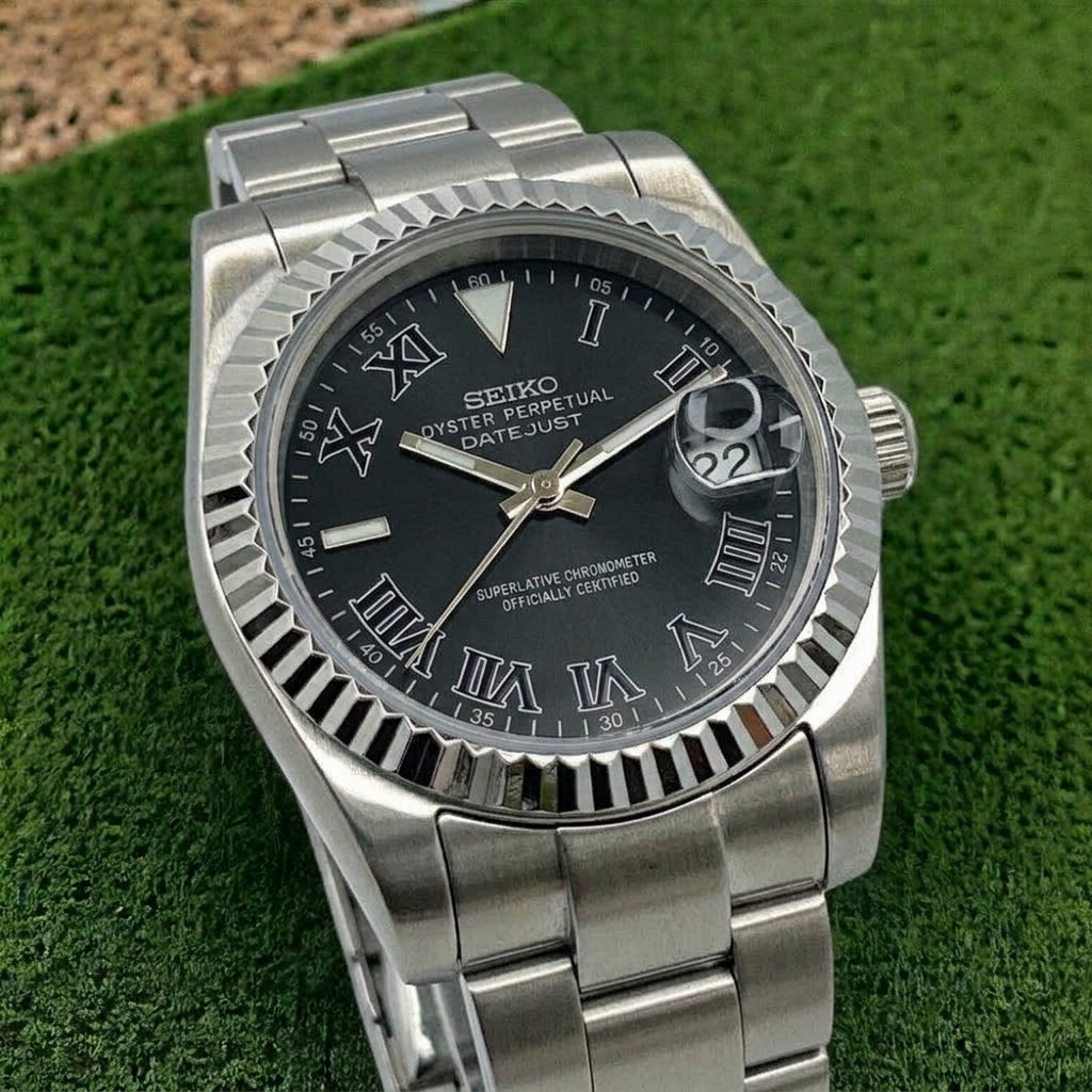 Seiko Date-just Mod ‘Black Wimbledon/ White Roman Dial’ 36/39