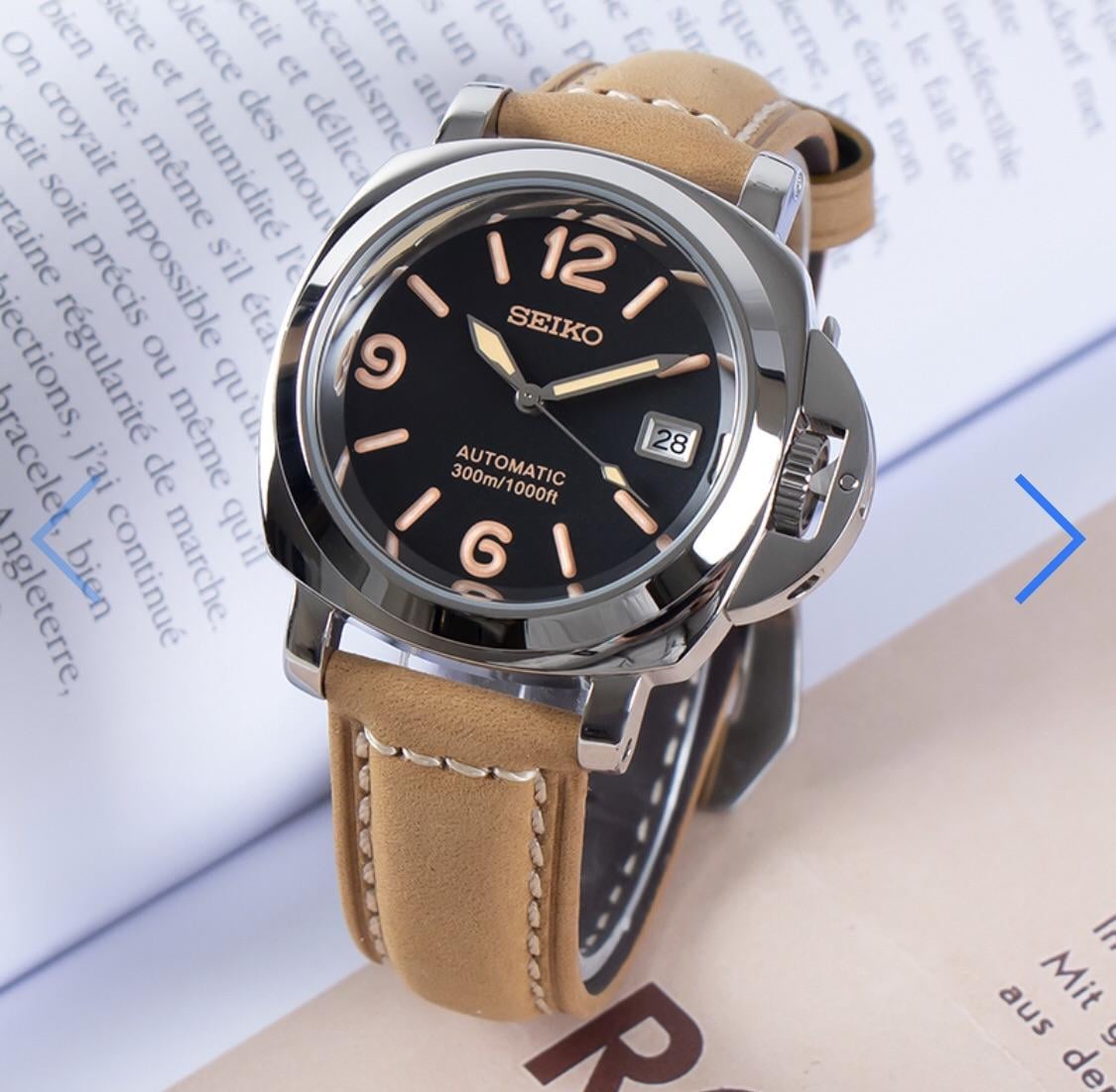 PanSeiko Mod ‘Black Dial/ Beige Leather Strap’ 42mm