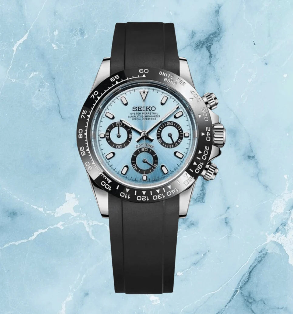 Seiko Daytona Mod ‘Aqua Blue Dial Oyster-flex’ 40
