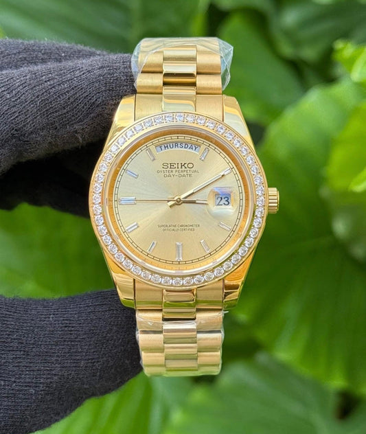 Seiko Day-date Mod Gold ‘Diamond Bezel/ Baguette Dial’ 36mm