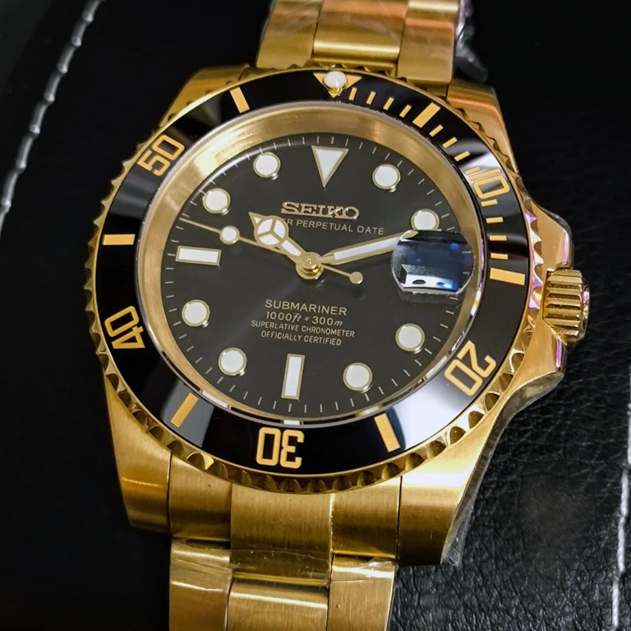 Seiko Submariner Mod ‘Full Gold/ Black Dial’ 40