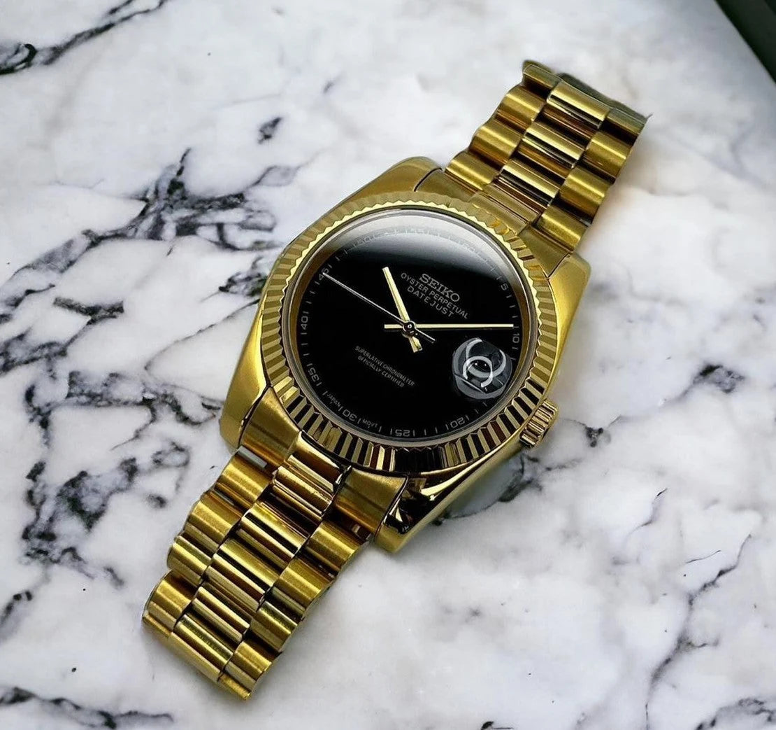 Seiko Date-just Mod Full Gold ‘Onyx Dial’ 36/39