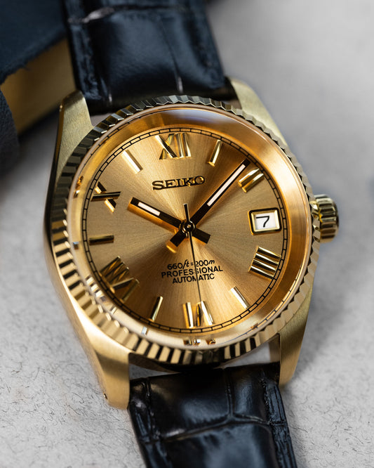 Seiko Date-just Mod ‘Gold Roman Dial Leather Strap’ 36/39