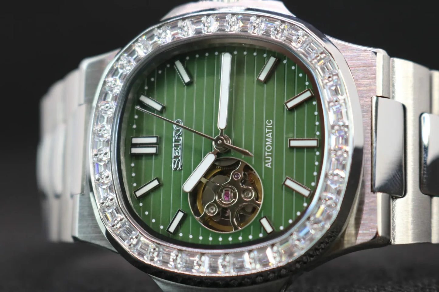 Seiko Nautilus Mod ‘Khaki Green Open-Heart Diamond Bezel’ 40