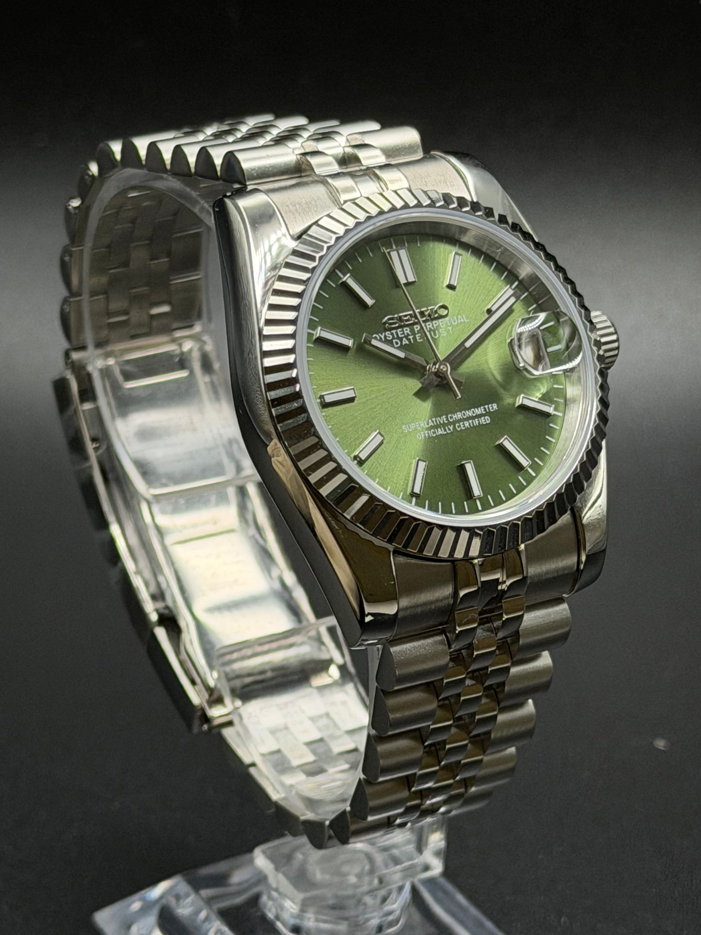 Seiko Date-just Mod Olive Green Dial Mod 36/39