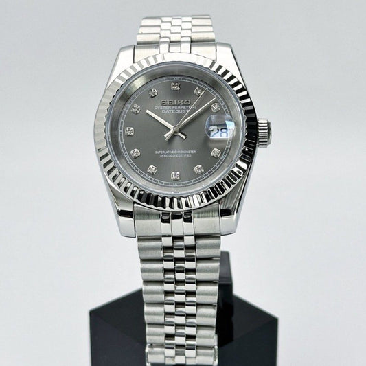 Seiko Date-just Mod ‘Grey Diamond Dial’ 36/39