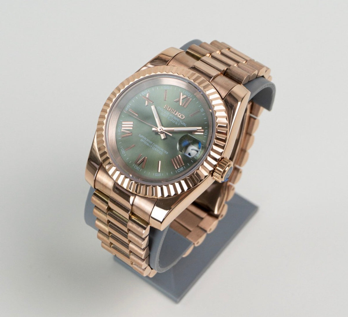Seiko Date-just Mod ‘Rose Gold Green Roman Dial’ 36/39