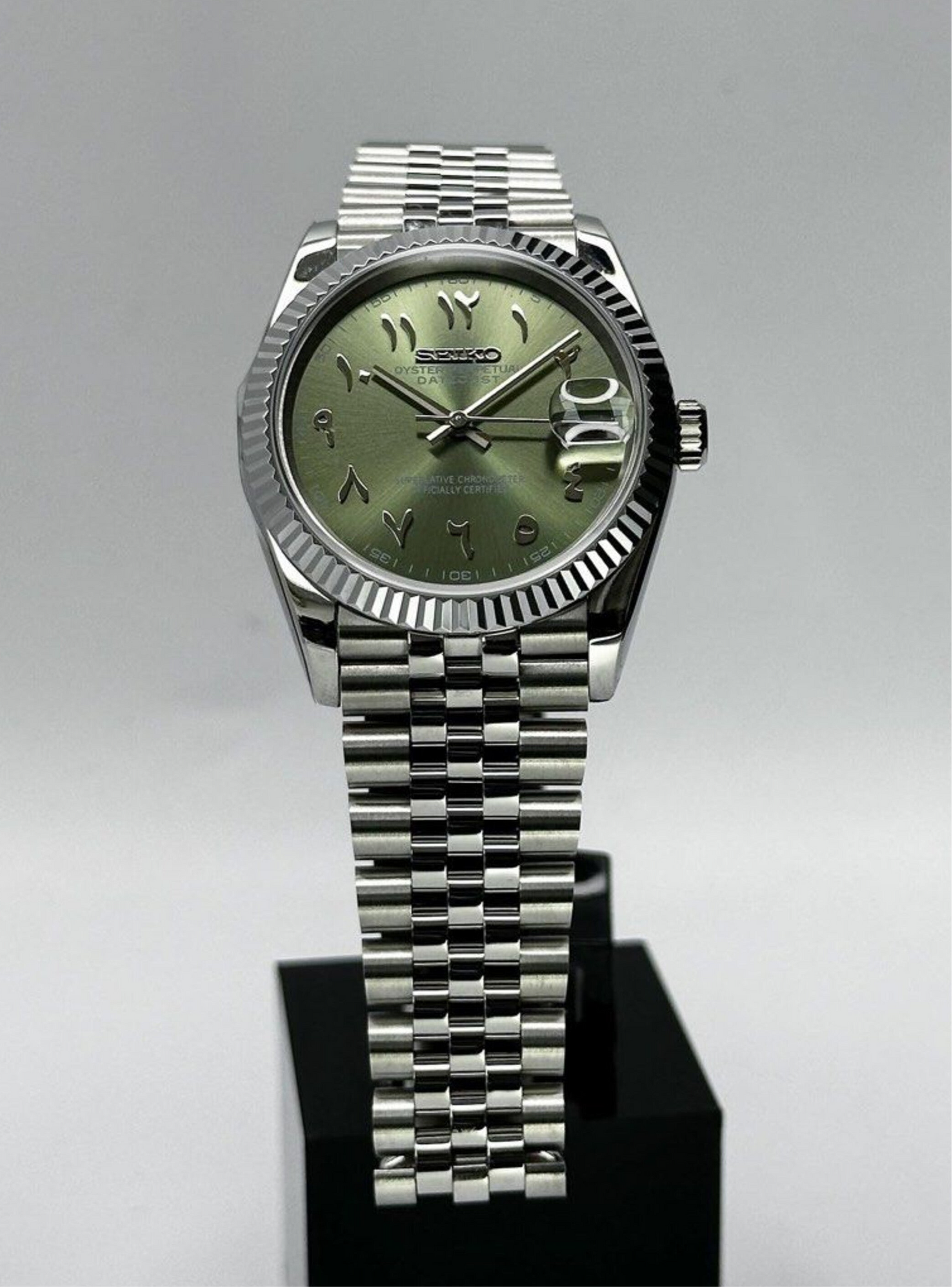 Seiko date-just Arabic Green dial 36/39 – NH35 Mod Watch Shop
