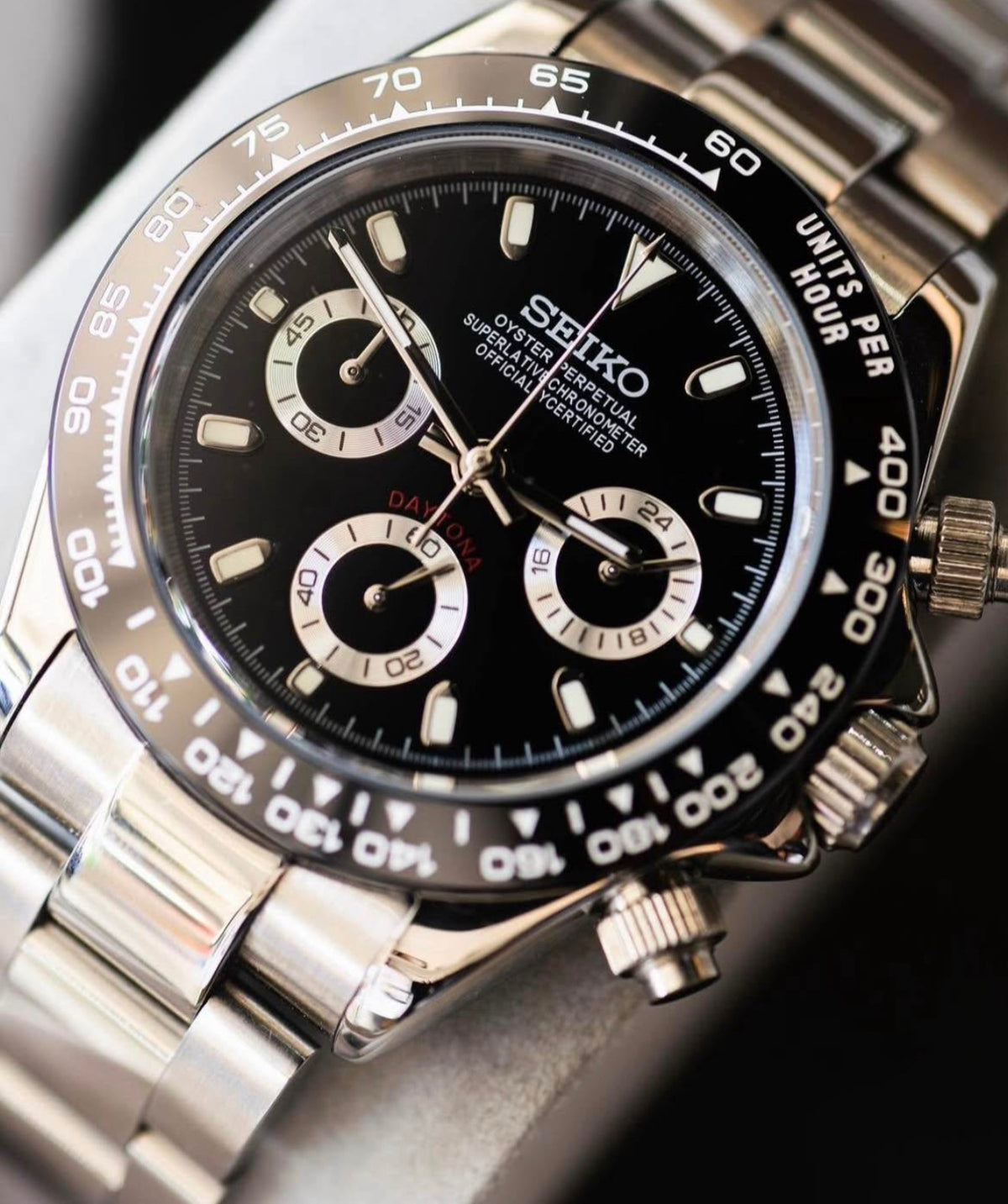 Seiko Daytona Mod ‘Godzilla’ Steel/ Black Dial 40