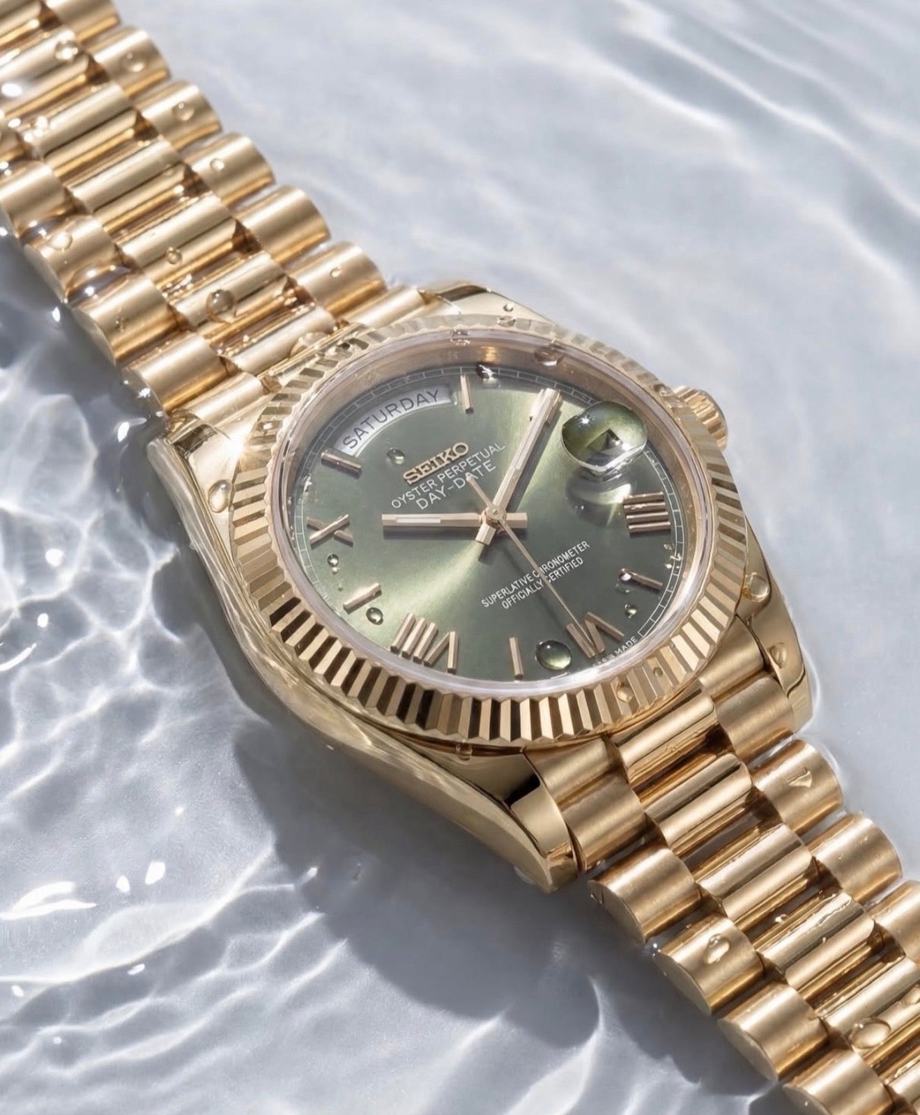 Seiko Day-date Mod ‘Gold/Green Sunburst Dial’ 36/39
