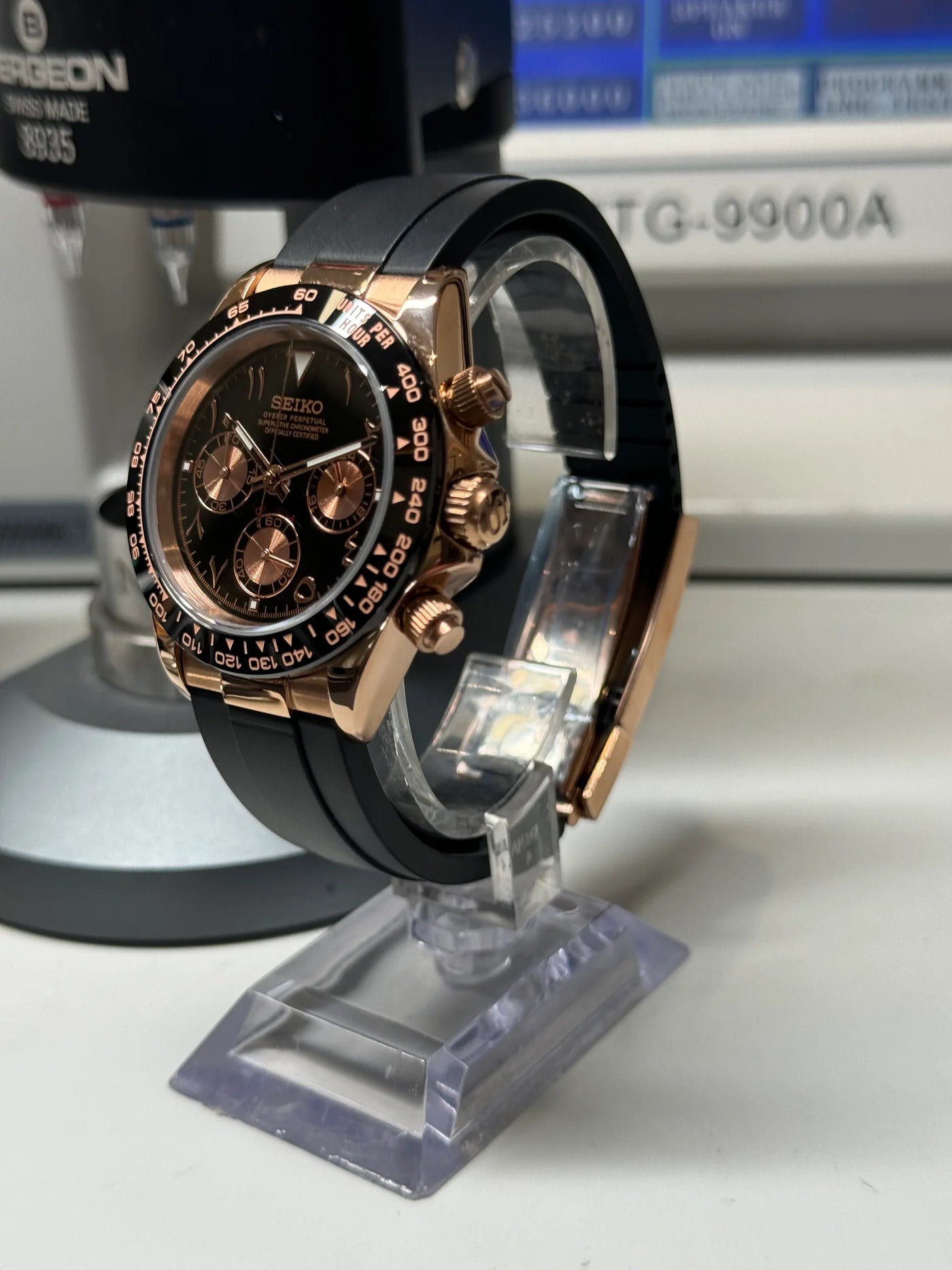 Seiko Daytona Mod Oyster-flex ‘Rose Gold Black Arabic Dial’ 40